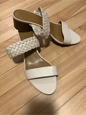 Coach White Braided Strap Block Heel Sandals for Women